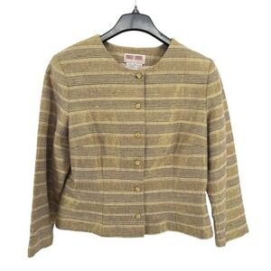 Vtg. Maggy London Silk Striped Button Front Blazer Jacket‎ Pre-Owned Womens 14